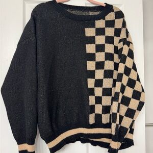 SHEIN Black and Tan Checkered Sweater